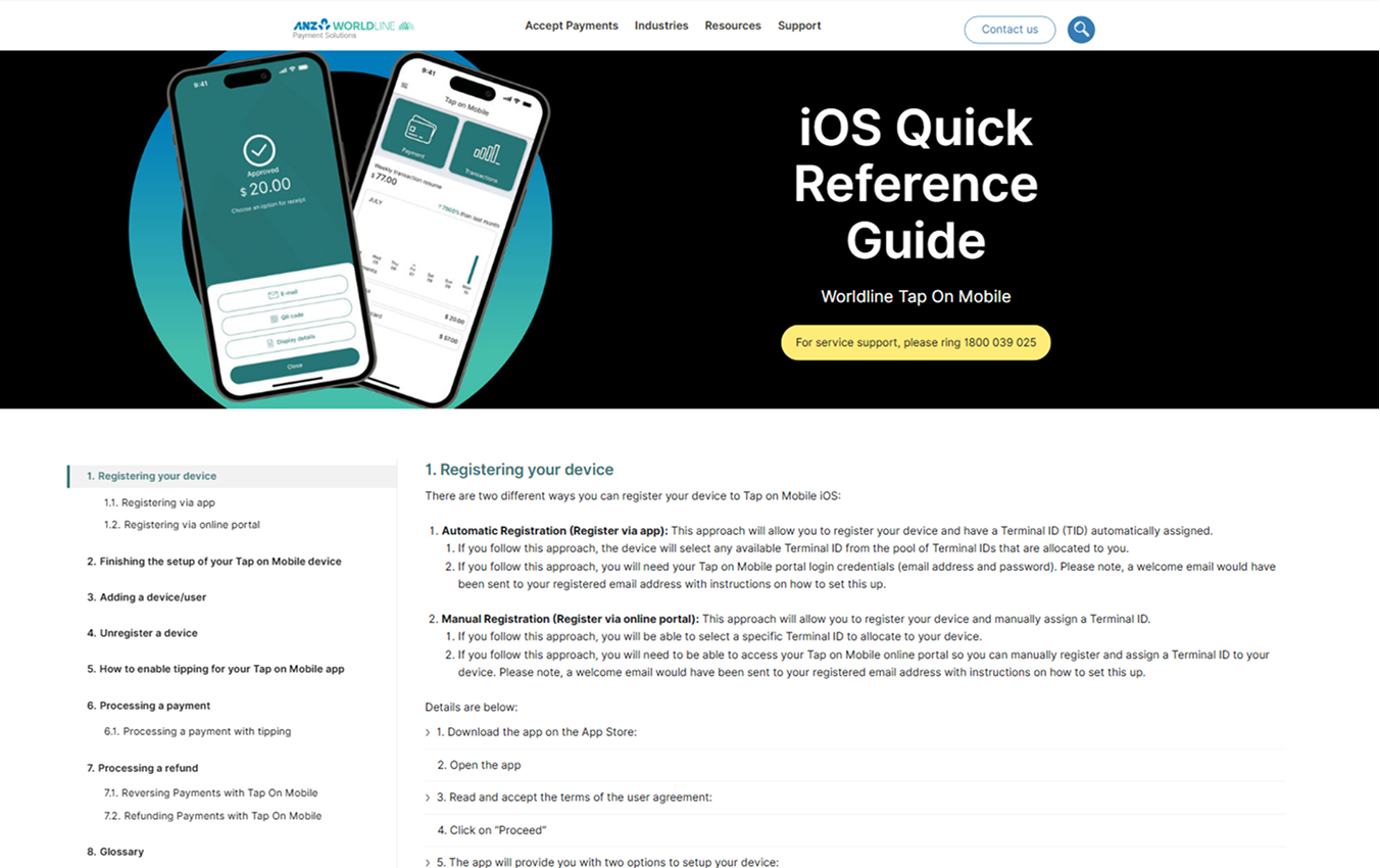 ANZ Worldline - help navigation, desktop live
