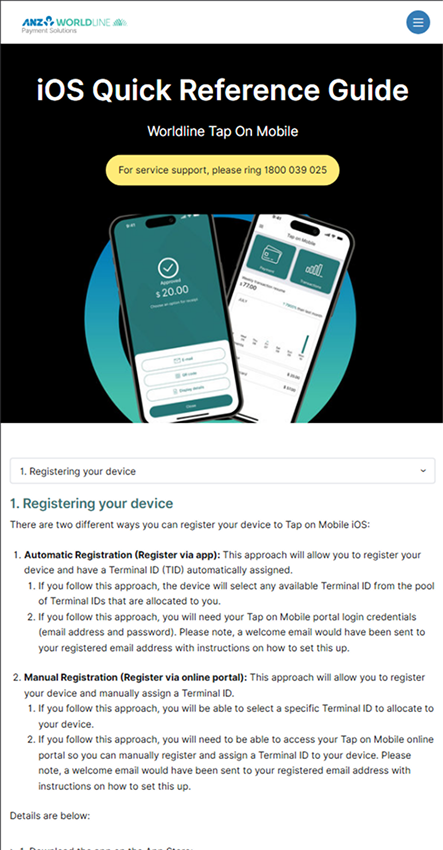 ANZ Worldline - help navigation, mobile live