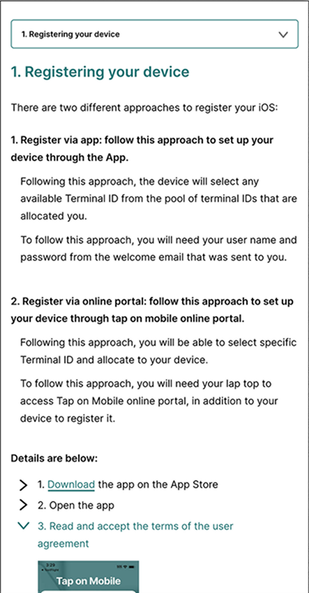 ANZ Worldline - help navigation, mobile design
