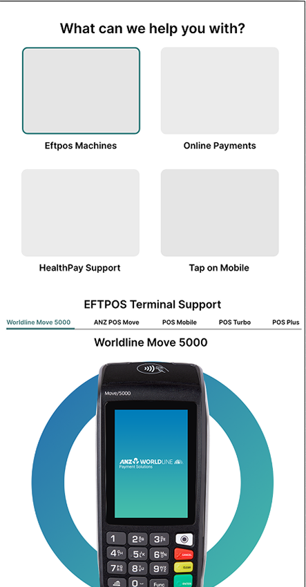 ANZ Worldline - terminal troubleshooting, mobile design