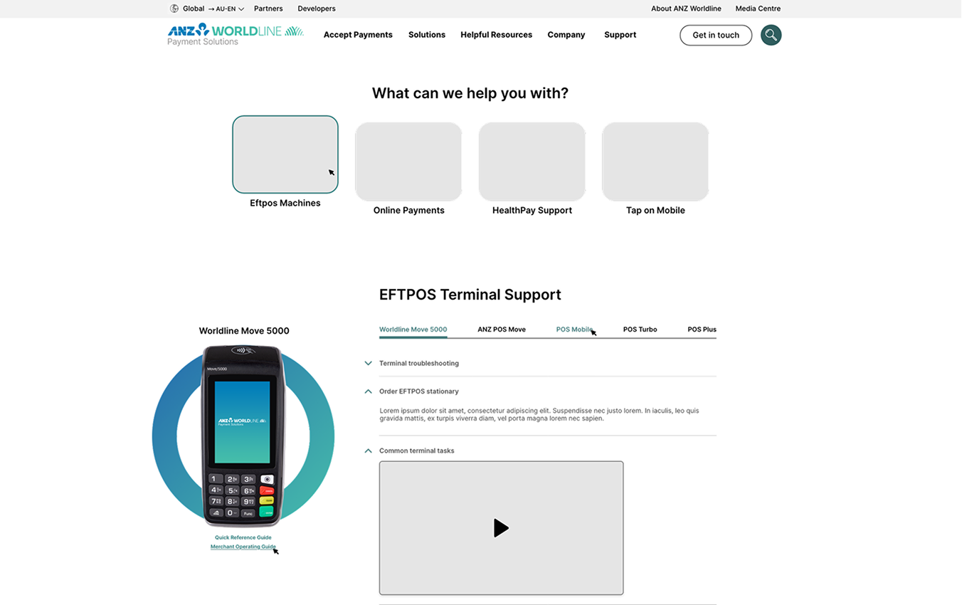 ANZ Worldline - terminal troubleshooting, desktop design