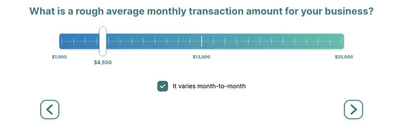 Slider mockup — transaction volume step